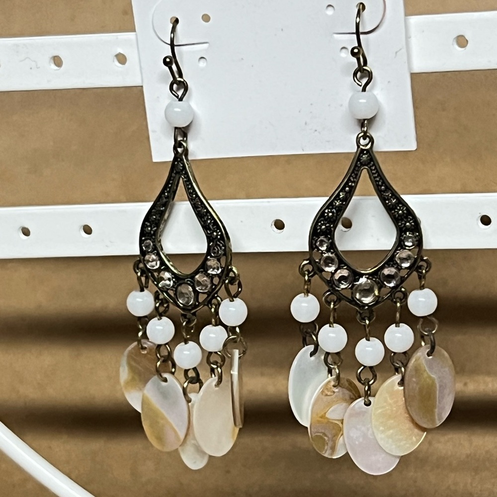 Elegant Gold and White Chandelier Earrings